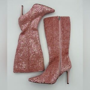 Colin Stuart Rose Gold Shimmer Knee High Boots, Size 8 Dolly Parton Bachlorette